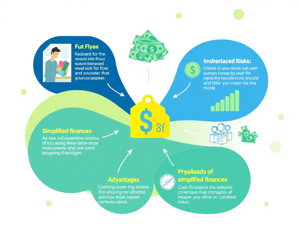 Изображение о финансовых упрощениях, преимуществах и рисках кассовых потоков.